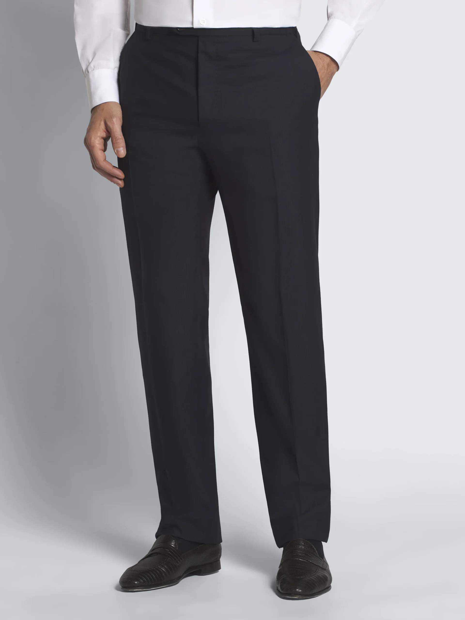 Navy blue pinstriped Super 210's wool Brunico suit