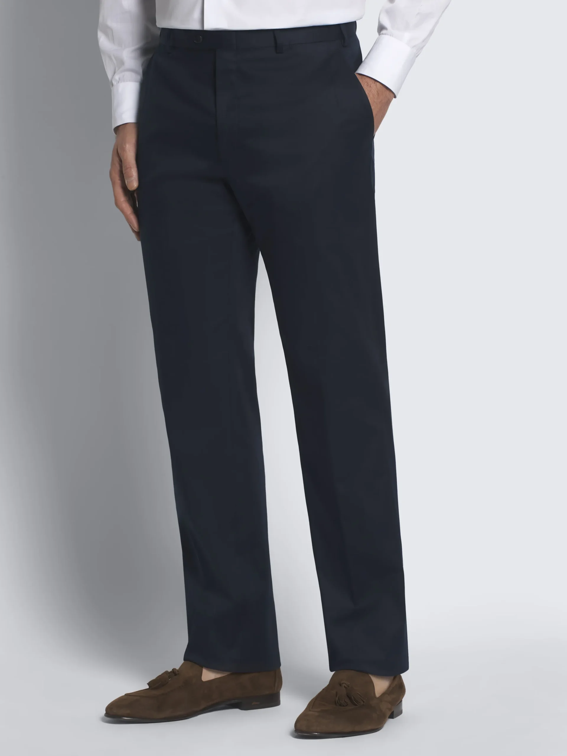 Navy blue Sea Island cotton twill Tigullio trousers