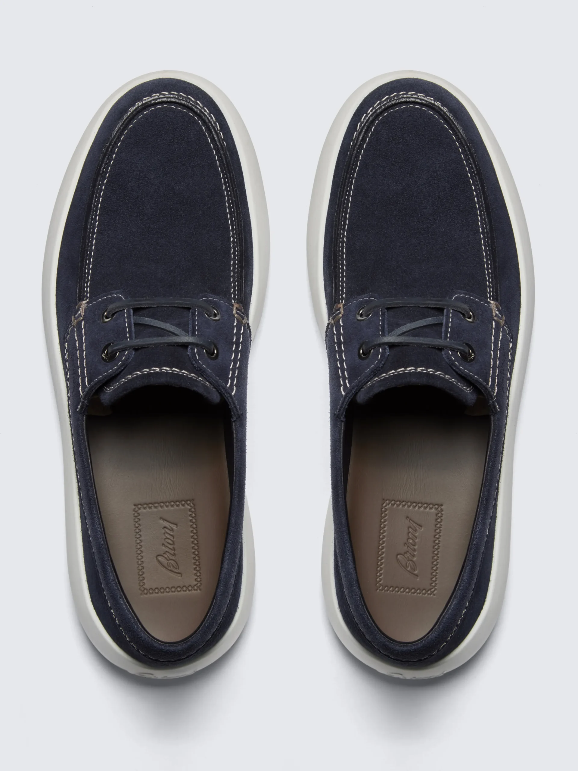 Navy blue suede boat derby shoes