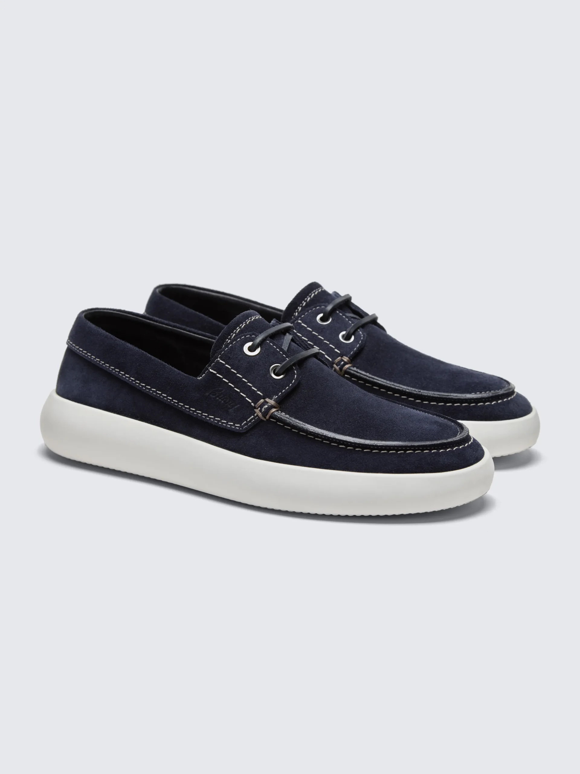 Navy blue suede boat derby shoes