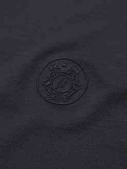 Navy blue technical wool long-sleeved polo