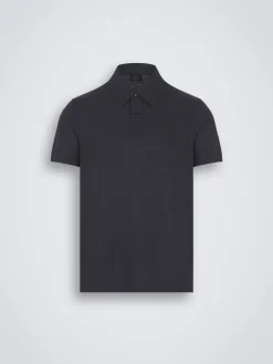 Navy blue tech wool polo