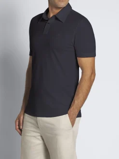 Navy blue tech wool polo