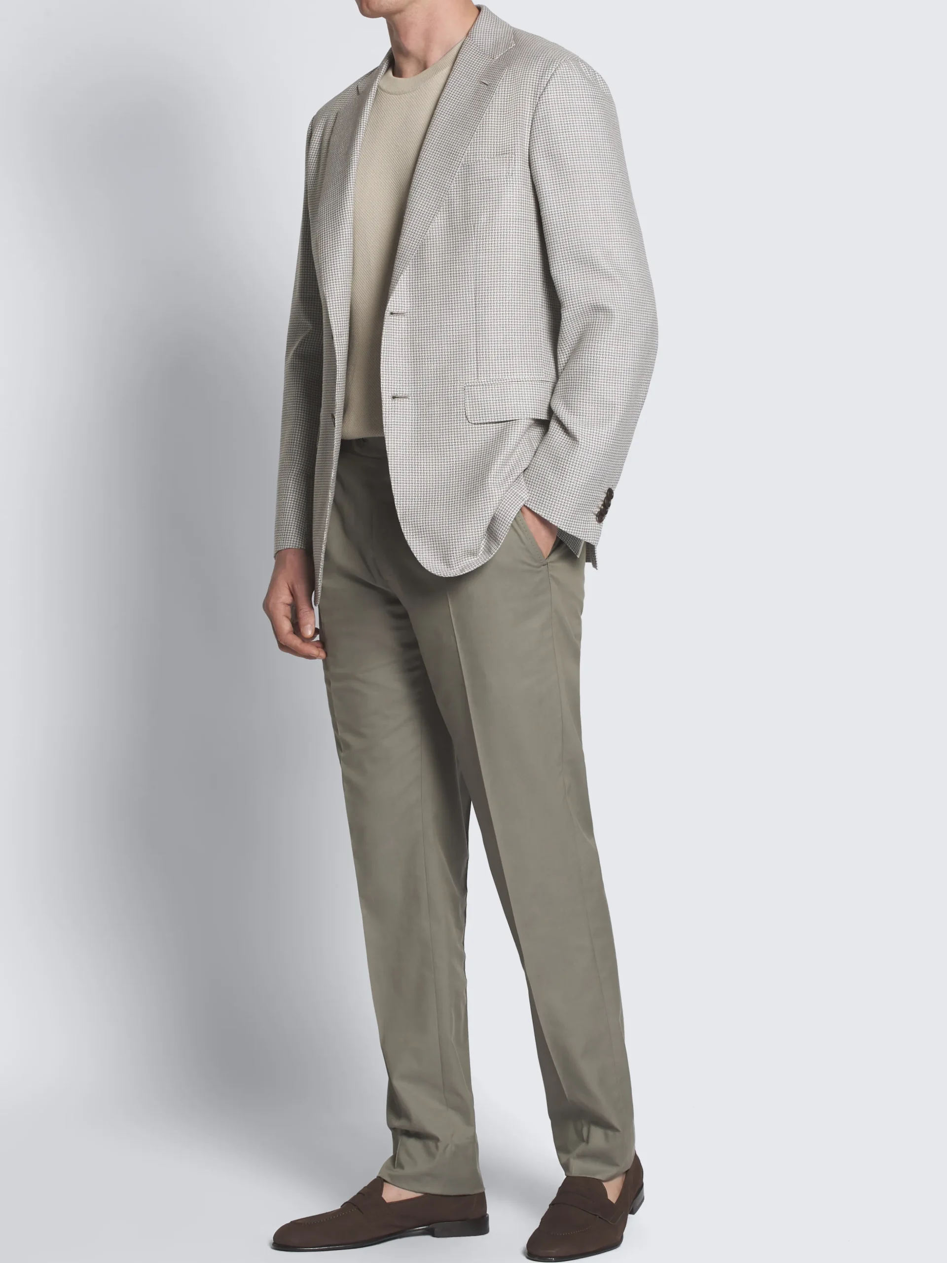Olive green Sea Island cotton and wool Firenze trousers