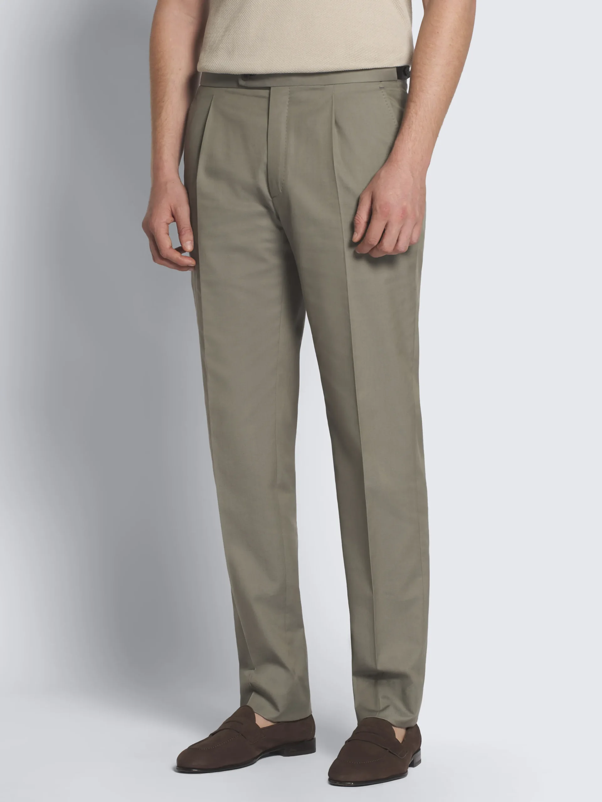 Olive green Sea Island cotton and wool Firenze trousers