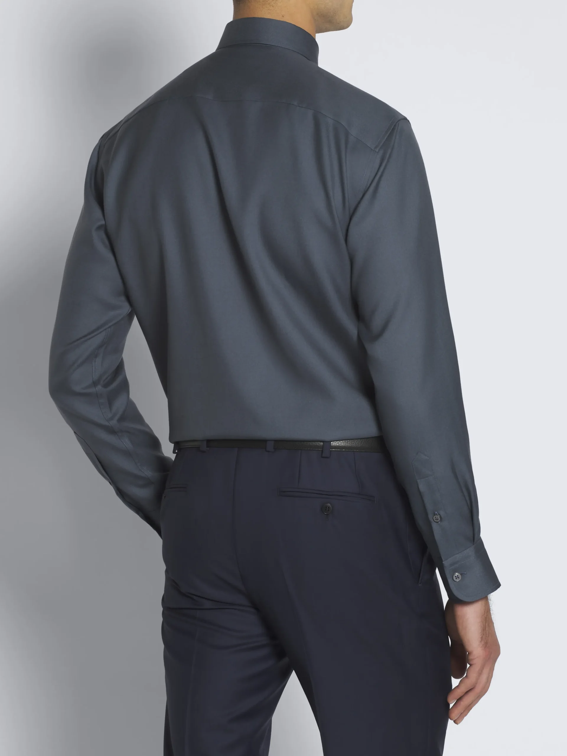Petroleum blue cashmere and sillk twill hidden button-down shirt
