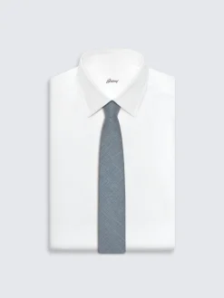 Petroleum blue sharkskin silk, cashmere and linen twill tie