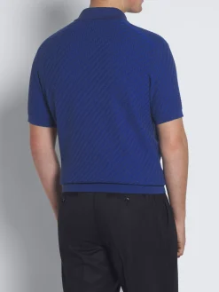 Royal and navy blue cotton, silk and cashmere Trama weave polo