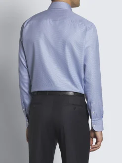 Royal blue micro houndstooth Sea Island cotton formal shirt
