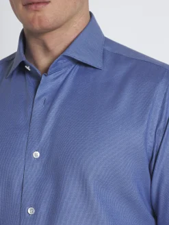 Royal blue micro motif cotton formal shirt