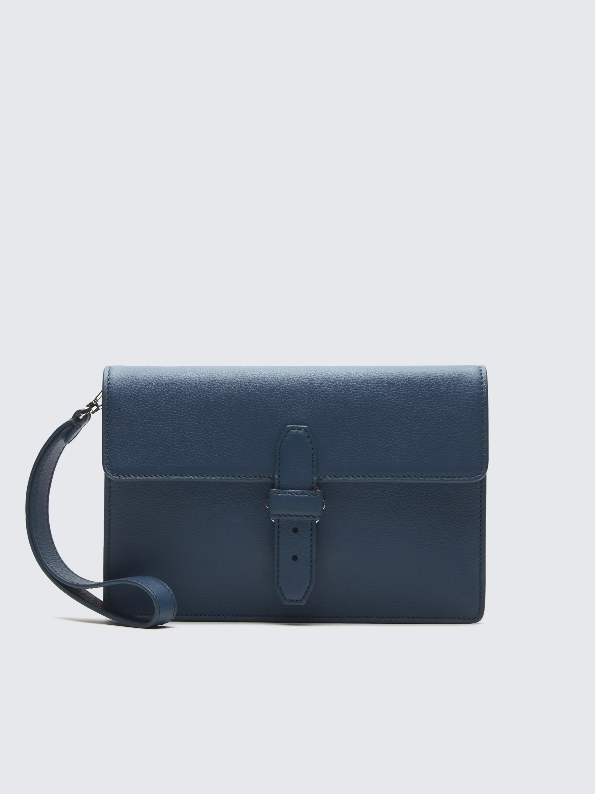 Sapphire blue grained leather hand pouch