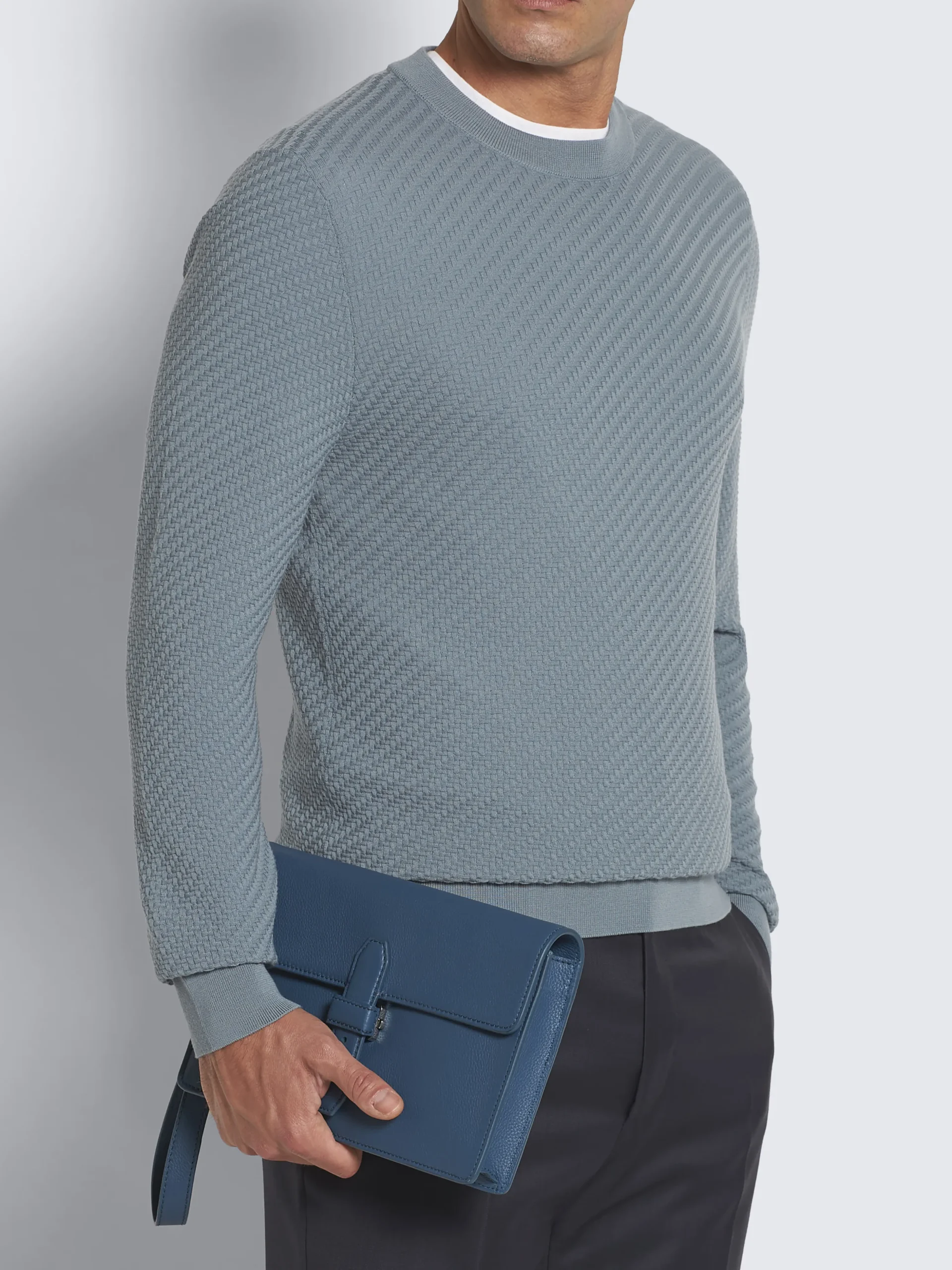 Sapphire blue grained leather hand pouch