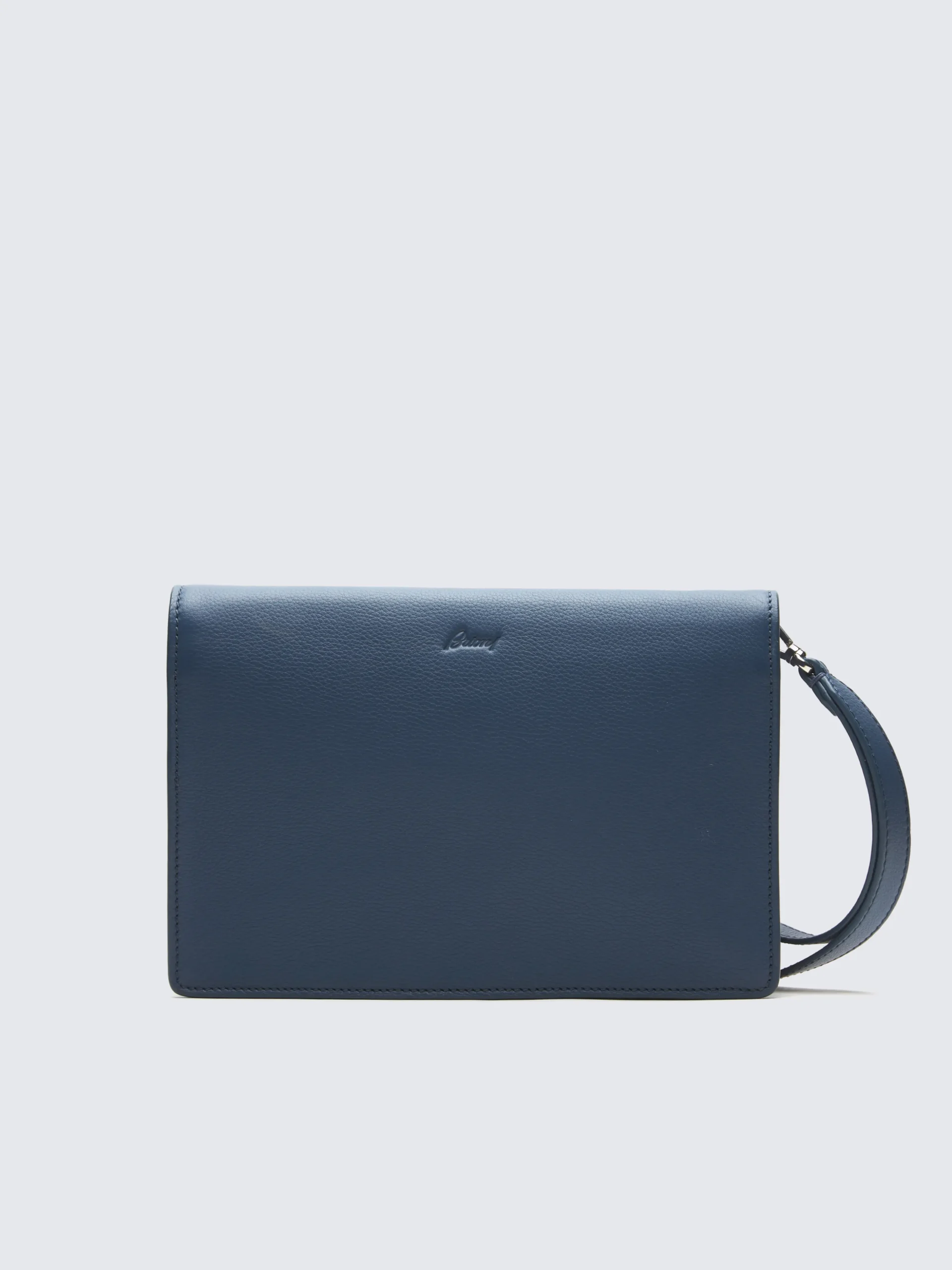 Sapphire blue grained leather hand pouch