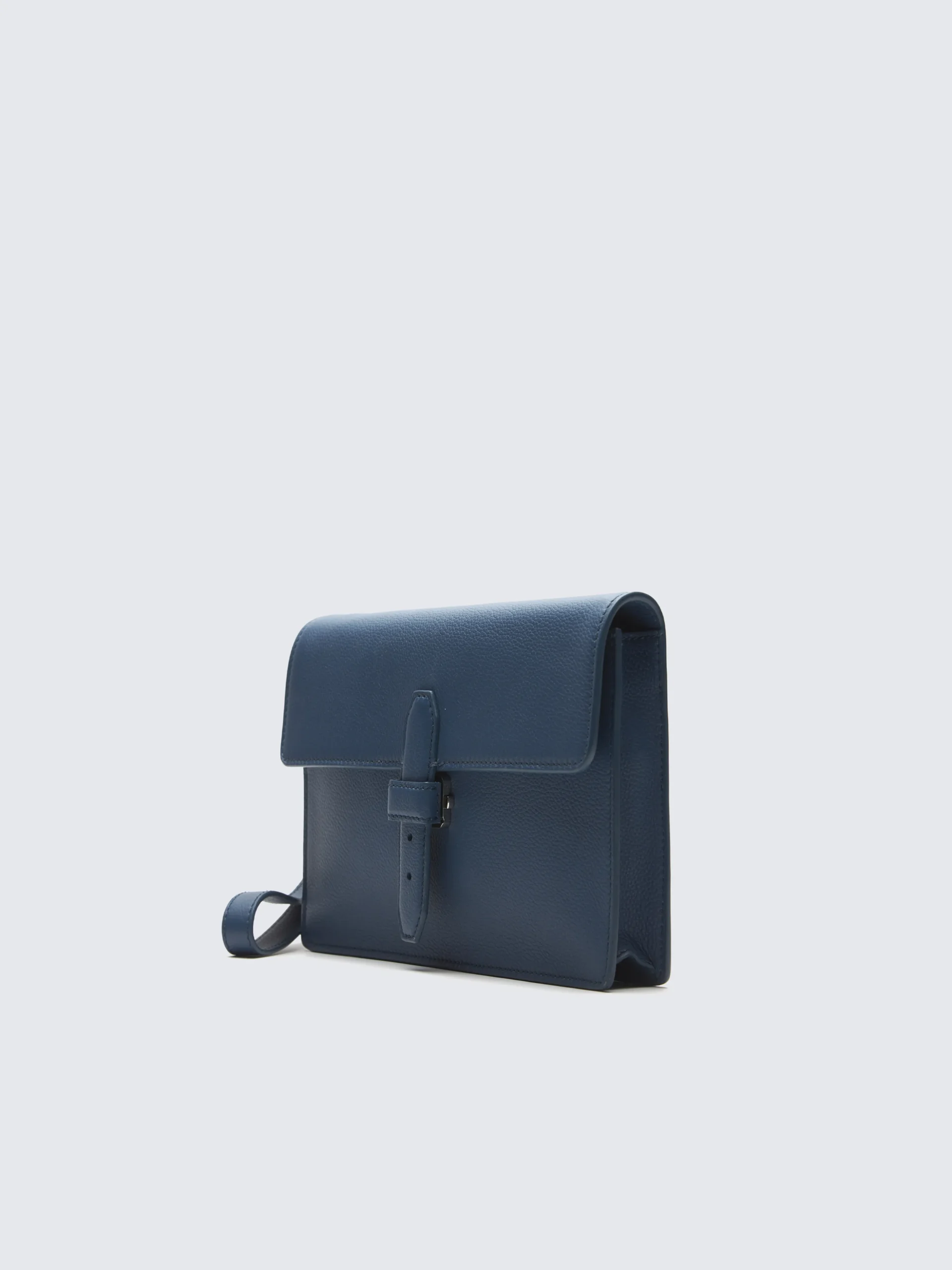 Sapphire blue grained leather hand pouch