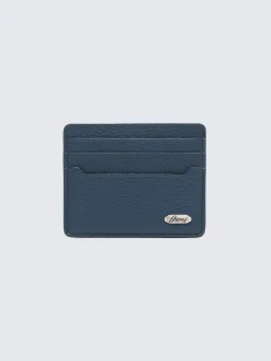 Sapphire blue grained leather card holder