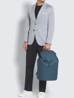 Sapphire blue grained leather backpack