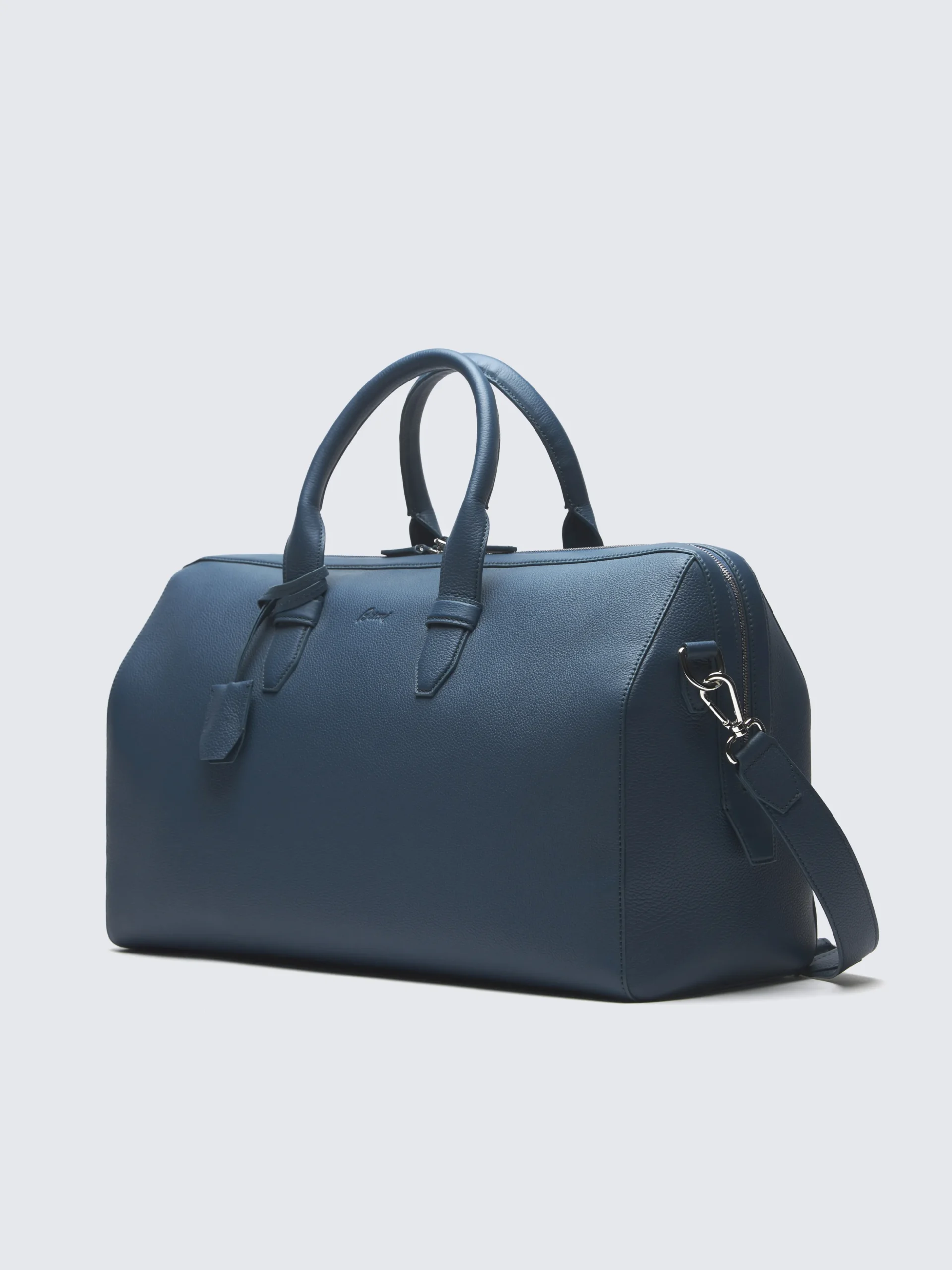Sapphire blue grained leather duffle bag