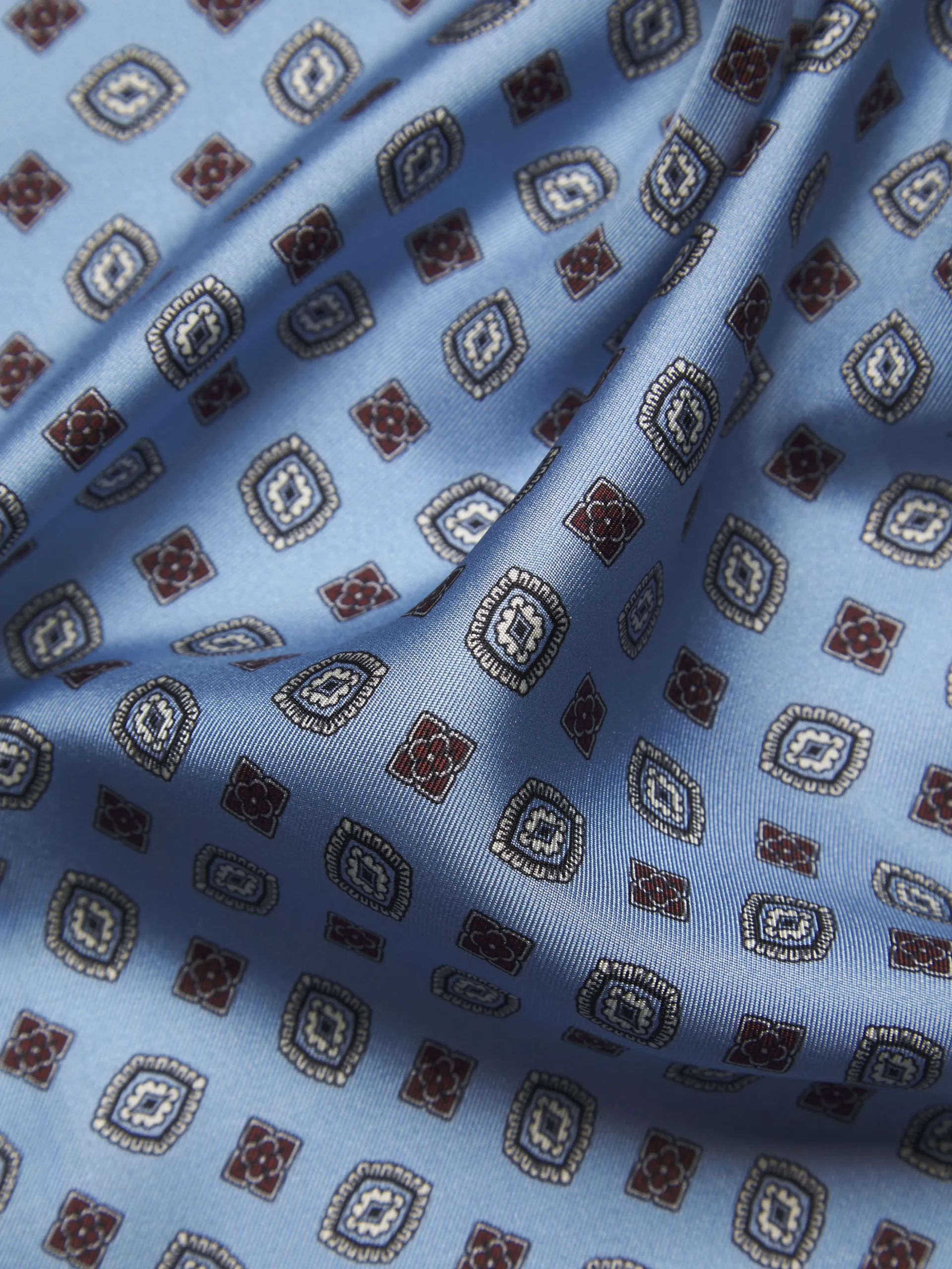 Sky blue and bordeaux micro motif silk foulard