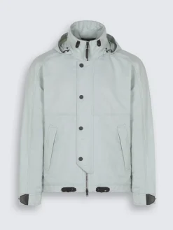 Sky blue and white striped cotton, silk and linen polo
