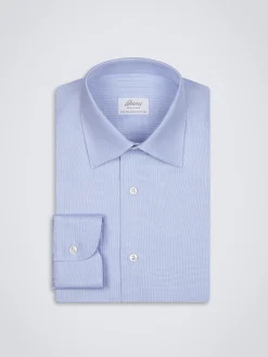 Sky blue micro houndstooth Sea Island cotton formal shirt