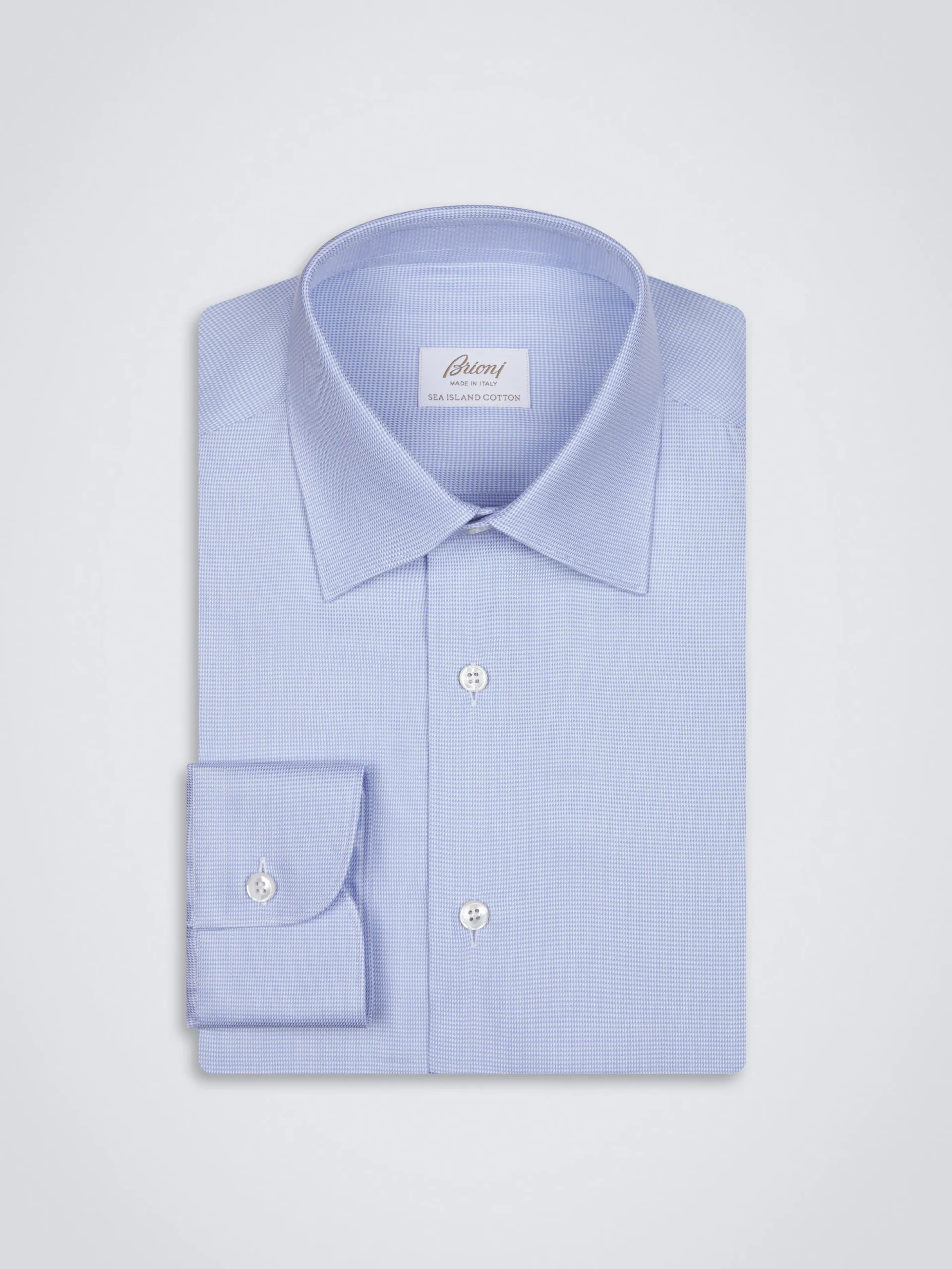 Sky blue micro houndstooth Sea Island cotton formal shirt