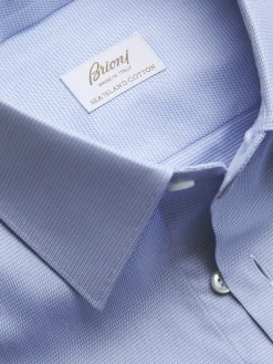 Sky blue micro houndstooth Sea Island cotton formal shirt