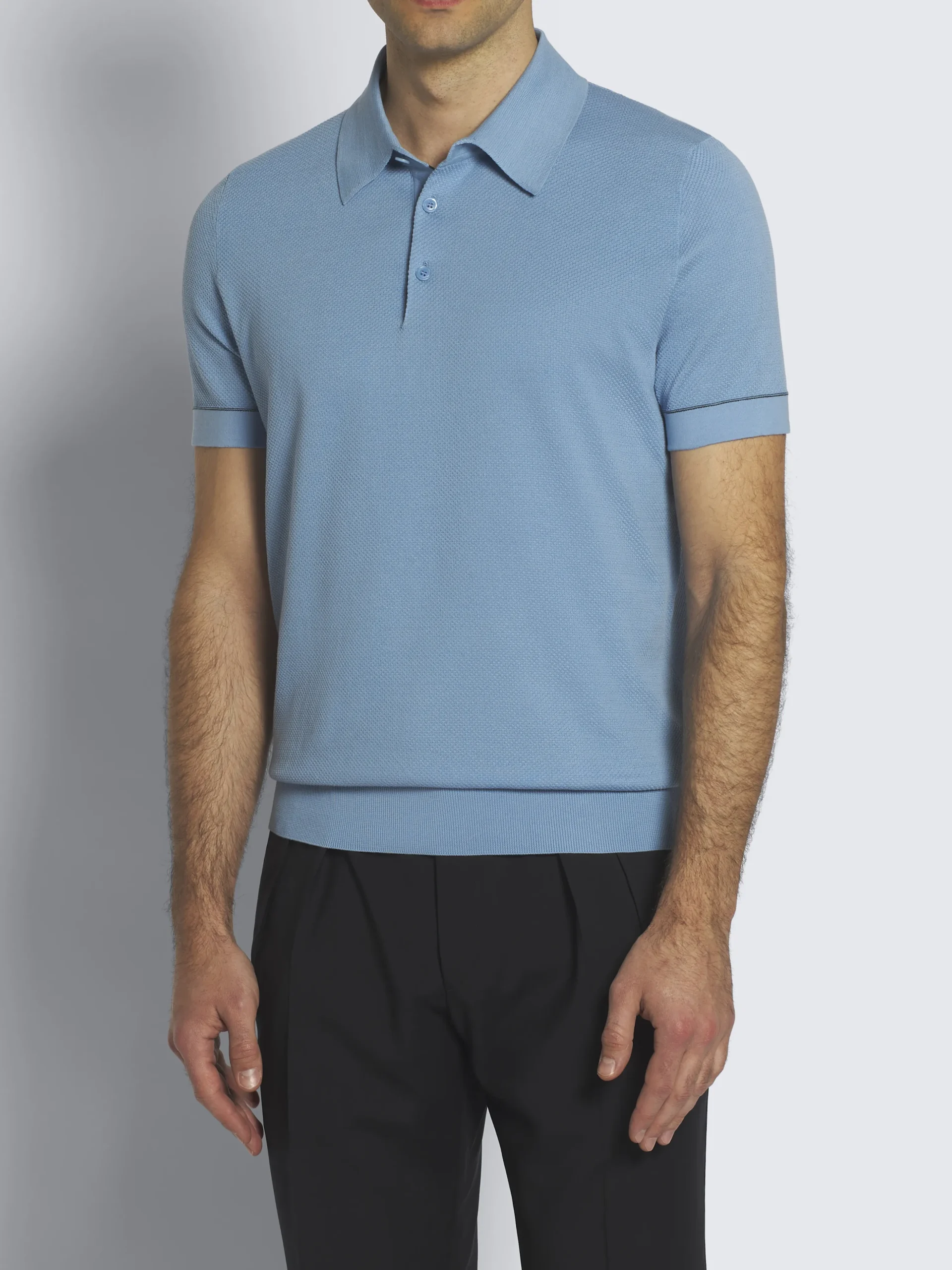 Sky blue Sea Island piqué cotton polo