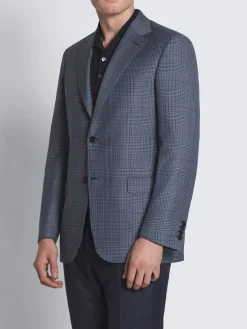 Steel blue glen plaid wool Ravello jacket