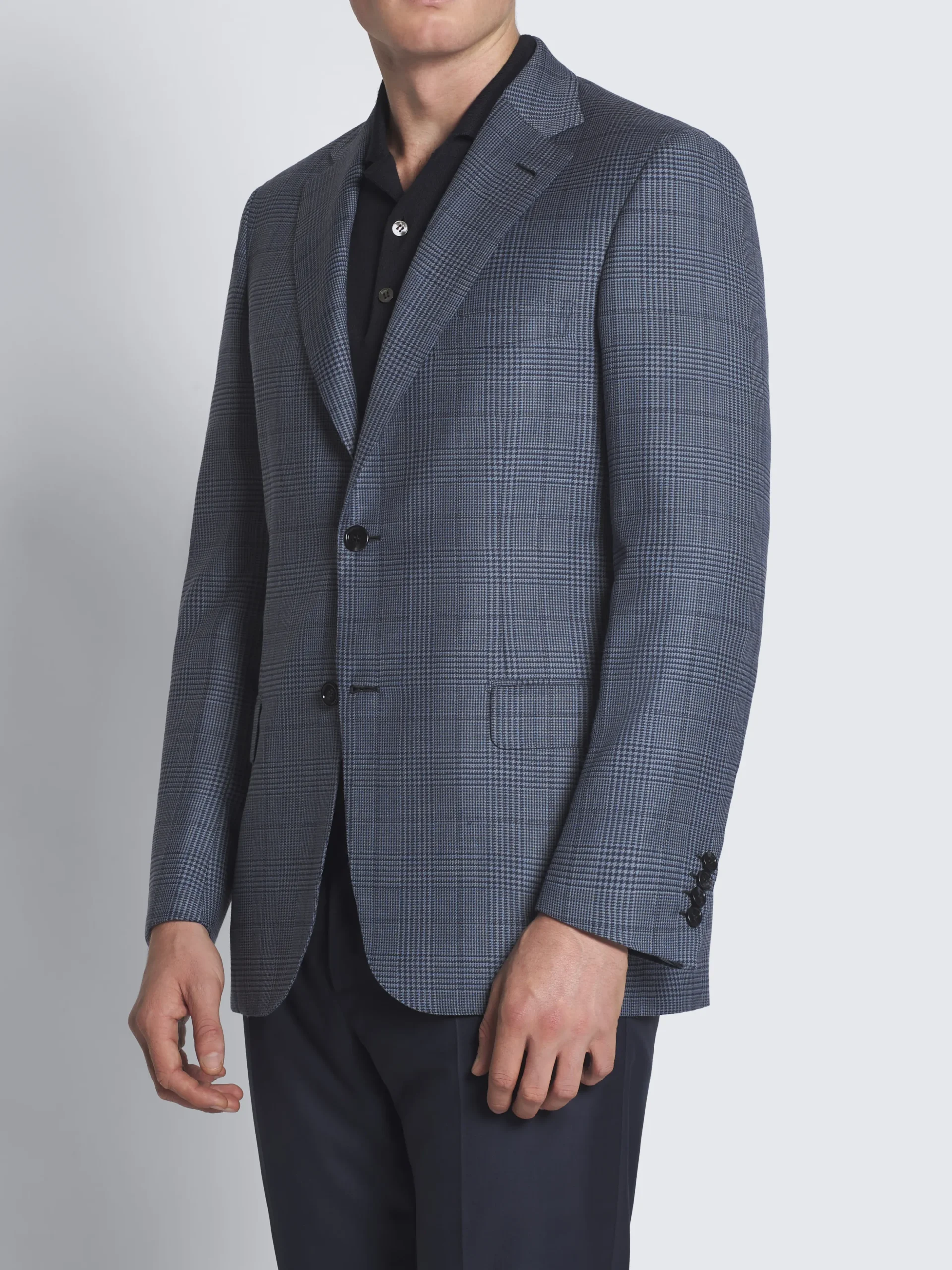 Steel blue glen plaid wool Ravello jacket