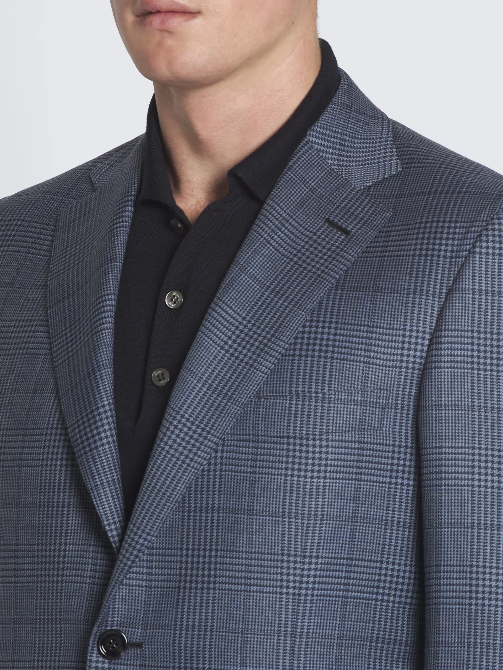 Steel blue glen plaid wool Ravello jacket