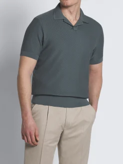 Steel blue jacquard Sea Island cotton polo