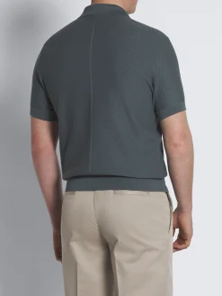 Steel blue jacquard Sea Island cotton polo