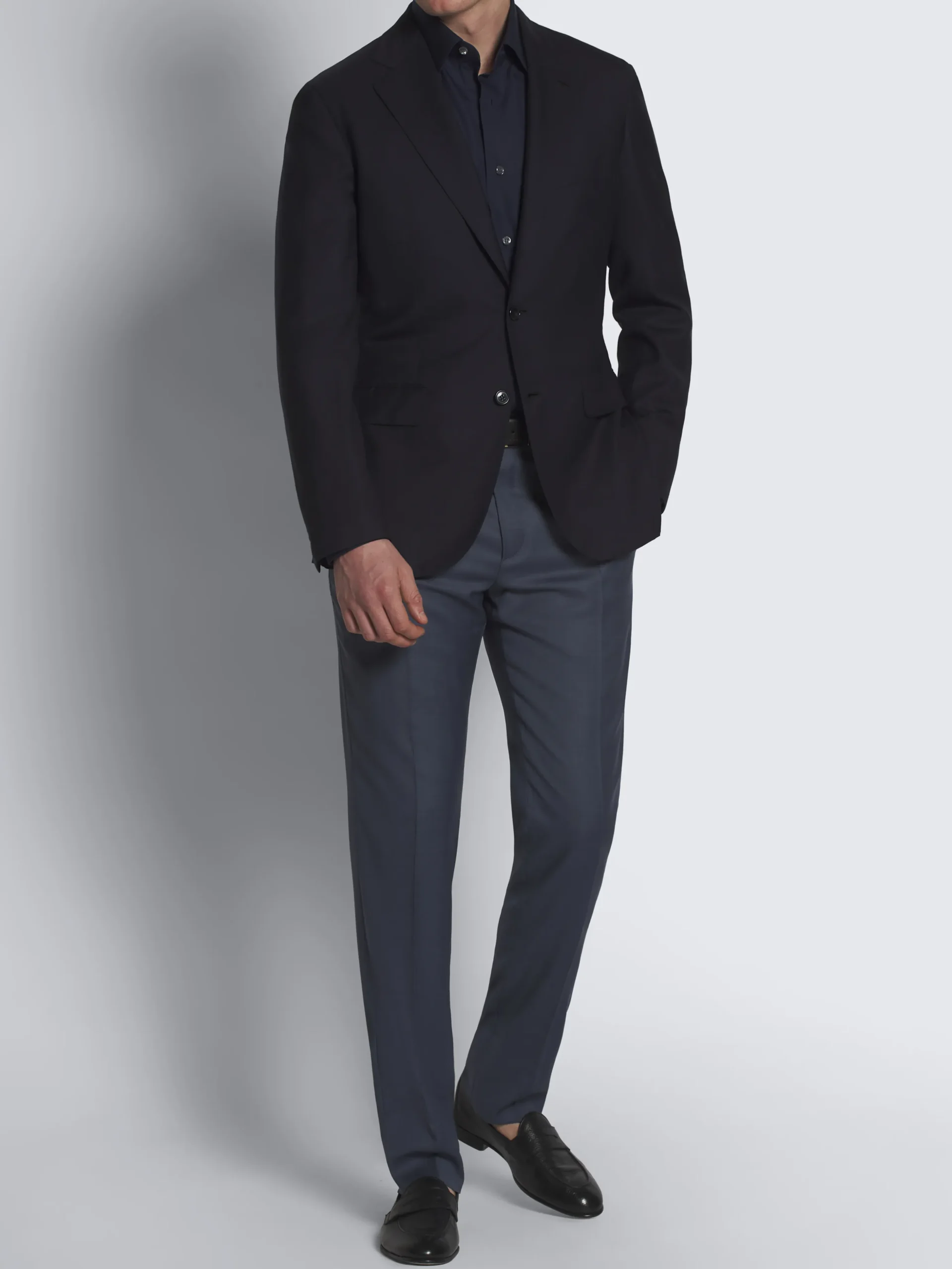 Steel blue Super 130's wool sharkskin Journey trousers