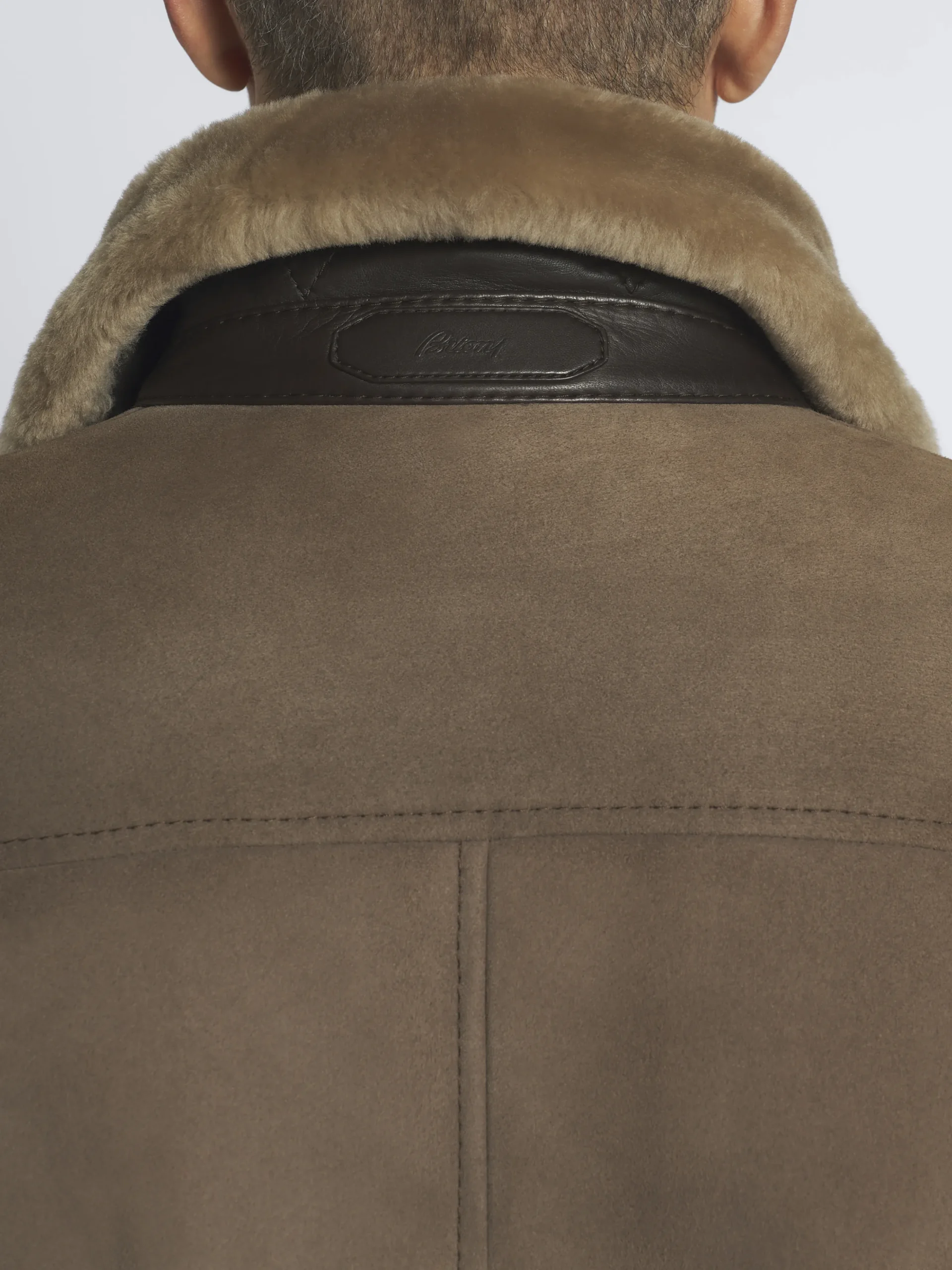 Taupe shearling shirt collar blouson