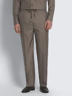 Taupe silk seersucker Asolo trousers