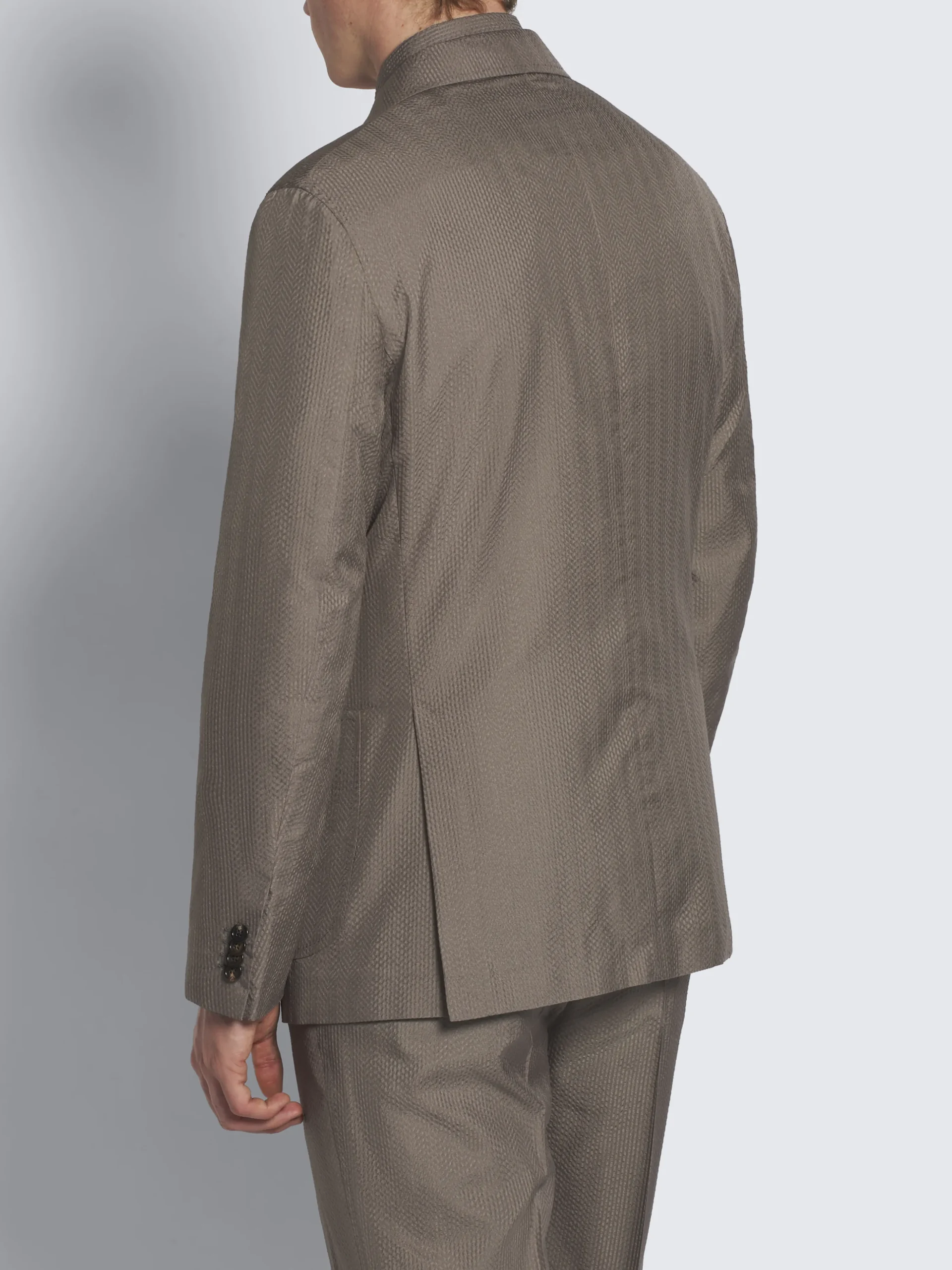 Taupe silk seersucker double-breasted Soffio jacket
