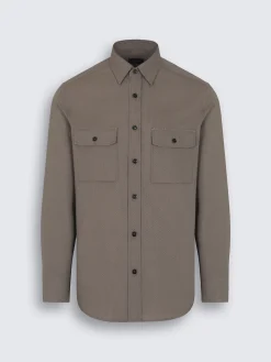 Taupe silk seersucker militry shirt
