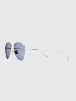 Titanium silver and light grey double bridge sunglasses
