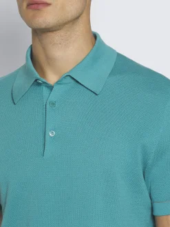 Turquoise blue Sea Island cotton piqué polo