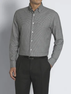 White and black houndstooth Ventiquattro flannel cotton hidden button-down shirt