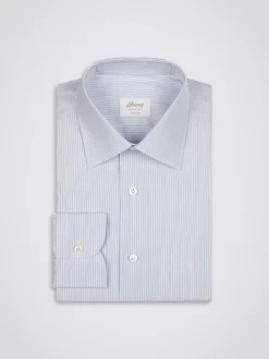 White and blue striped Giza 45 cotton formal shirt