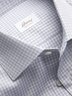 White and lead grey checked cotton formal shirt