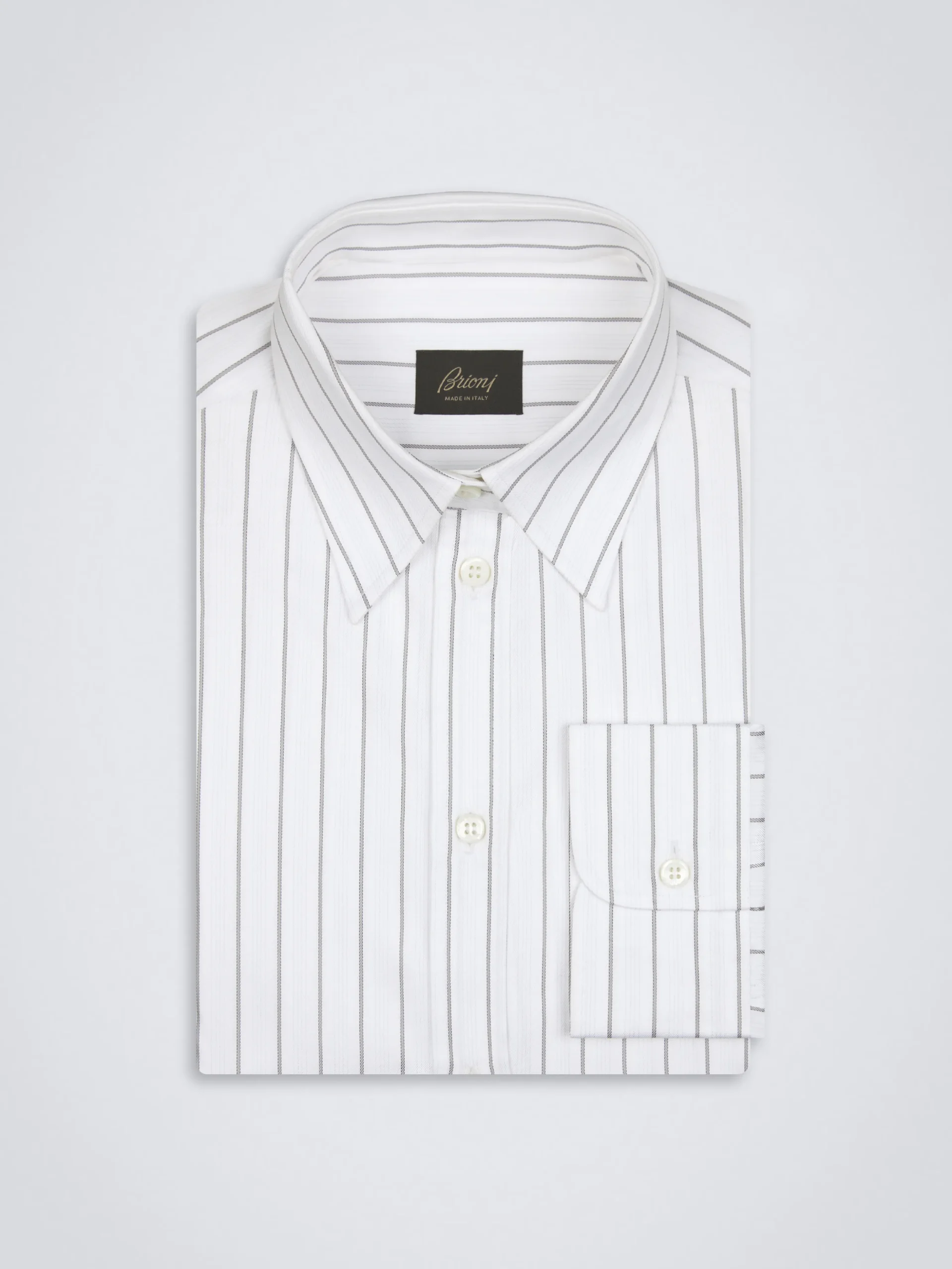 White and lead grey striped cotton twill shirt