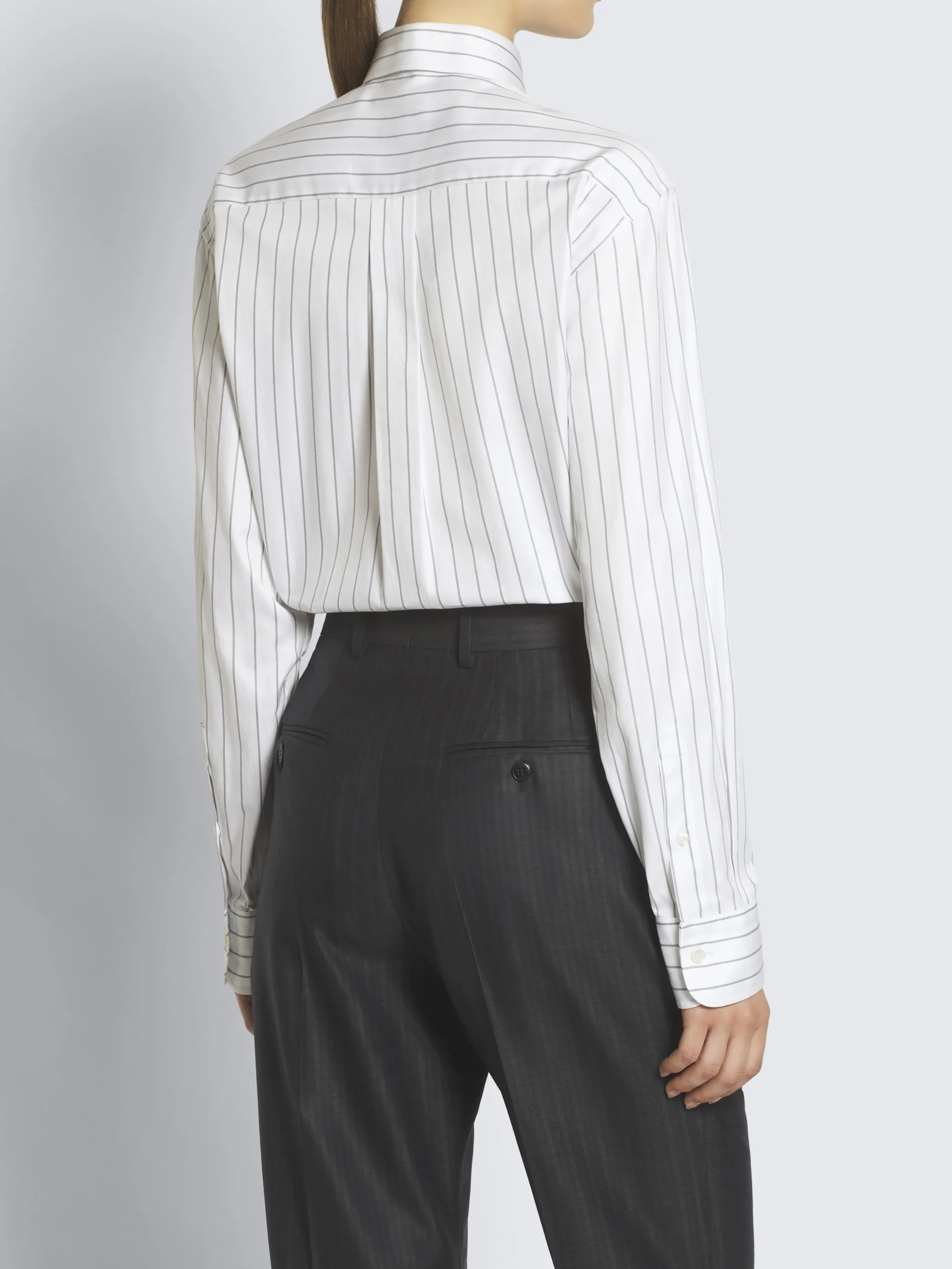 White and lead grey striped cotton twill shirt