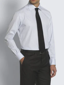 White and light blue checked cotton formal shirt