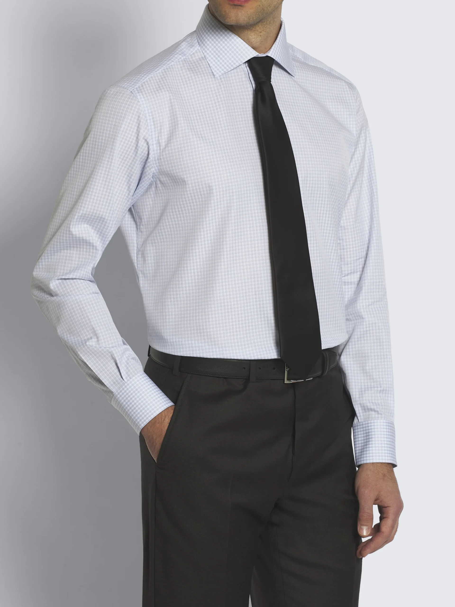 White and light blue checked cotton formal shirt
