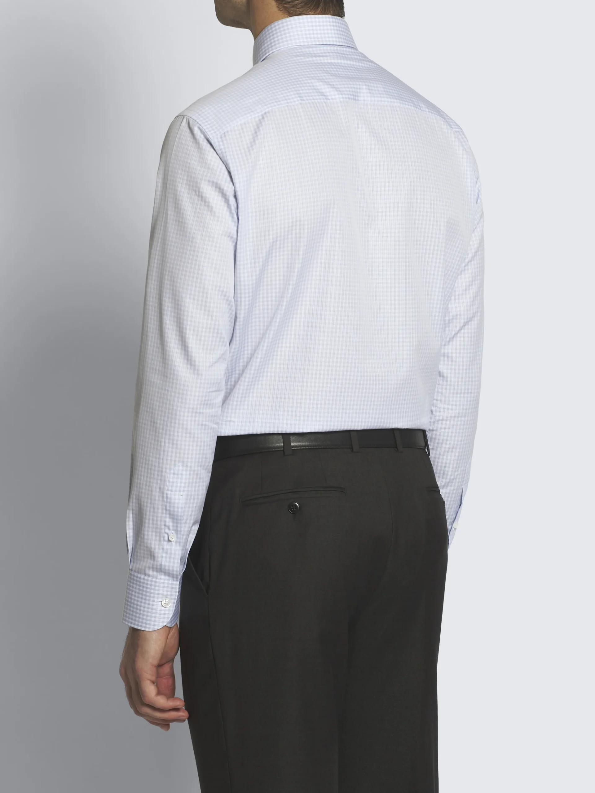 White and light blue checked cotton formal shirt