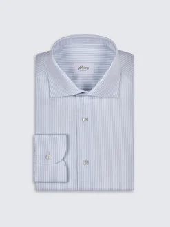 White and light blue striped organic cotton formal shirt