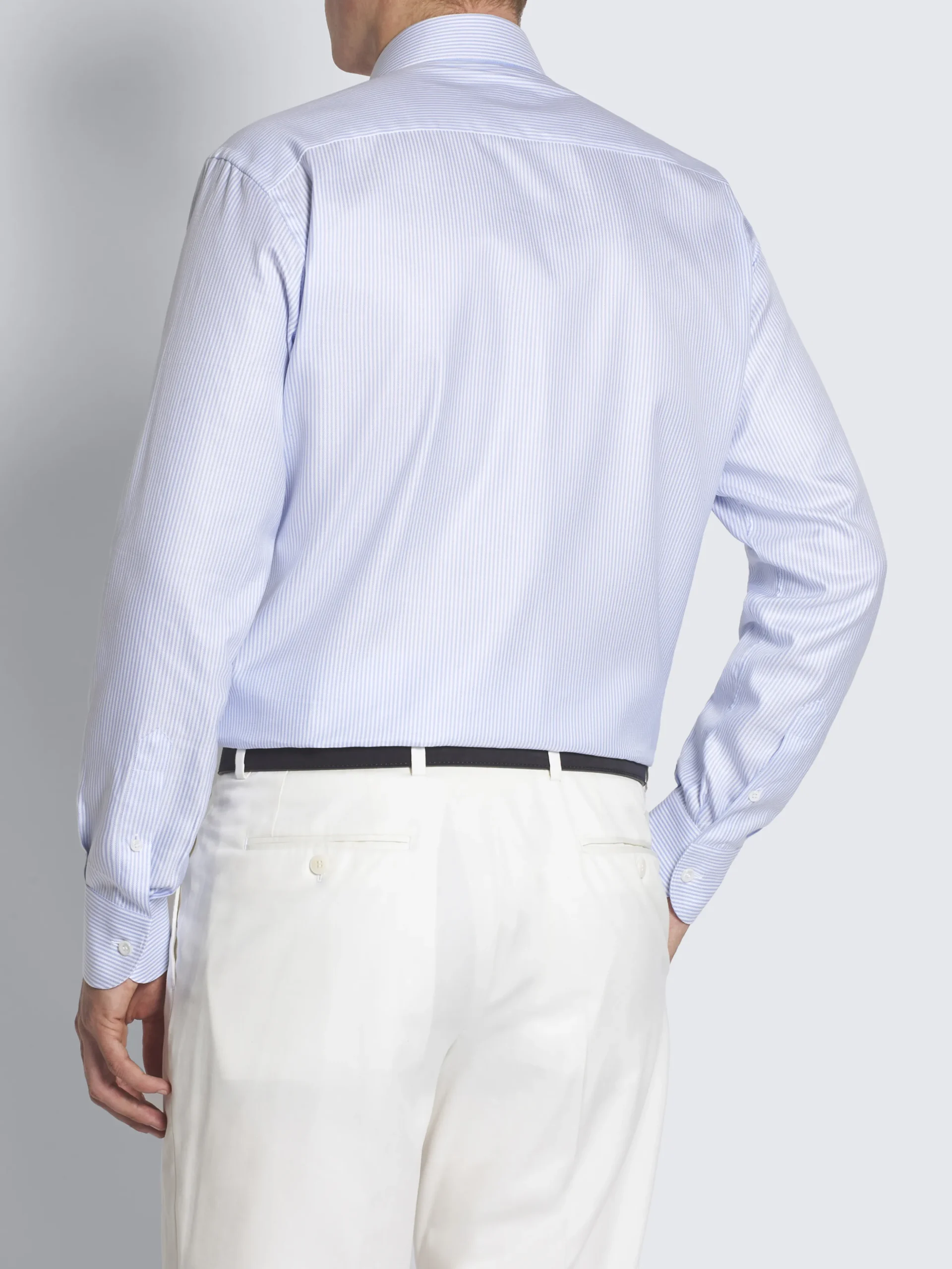 White and light blue striped Sea Island cotton twill formal shirt