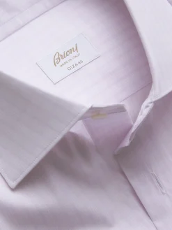 White and lilac checked Giza 45 cotton formal shirt